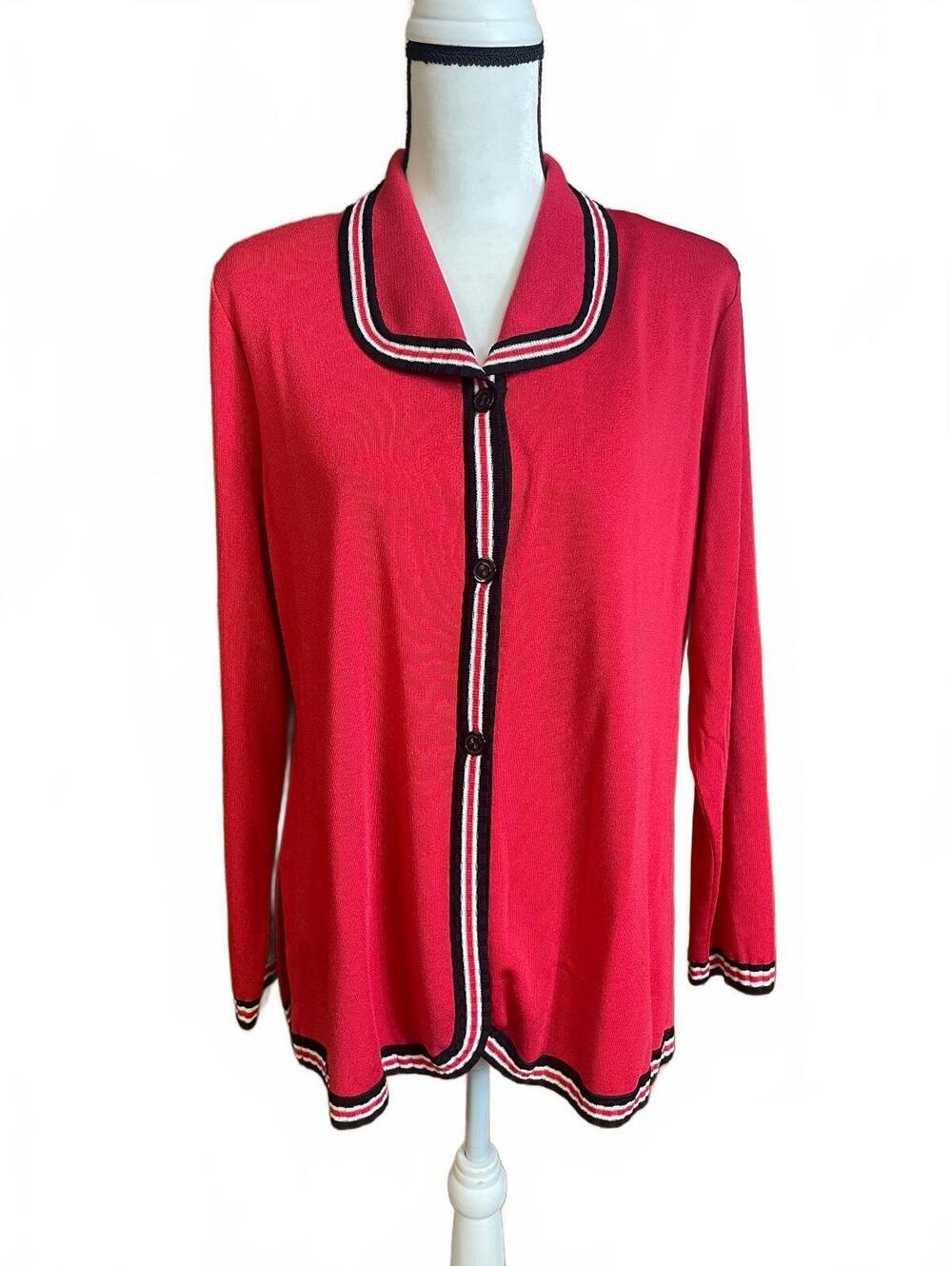Misook red cardigan with collar and striped accents XL